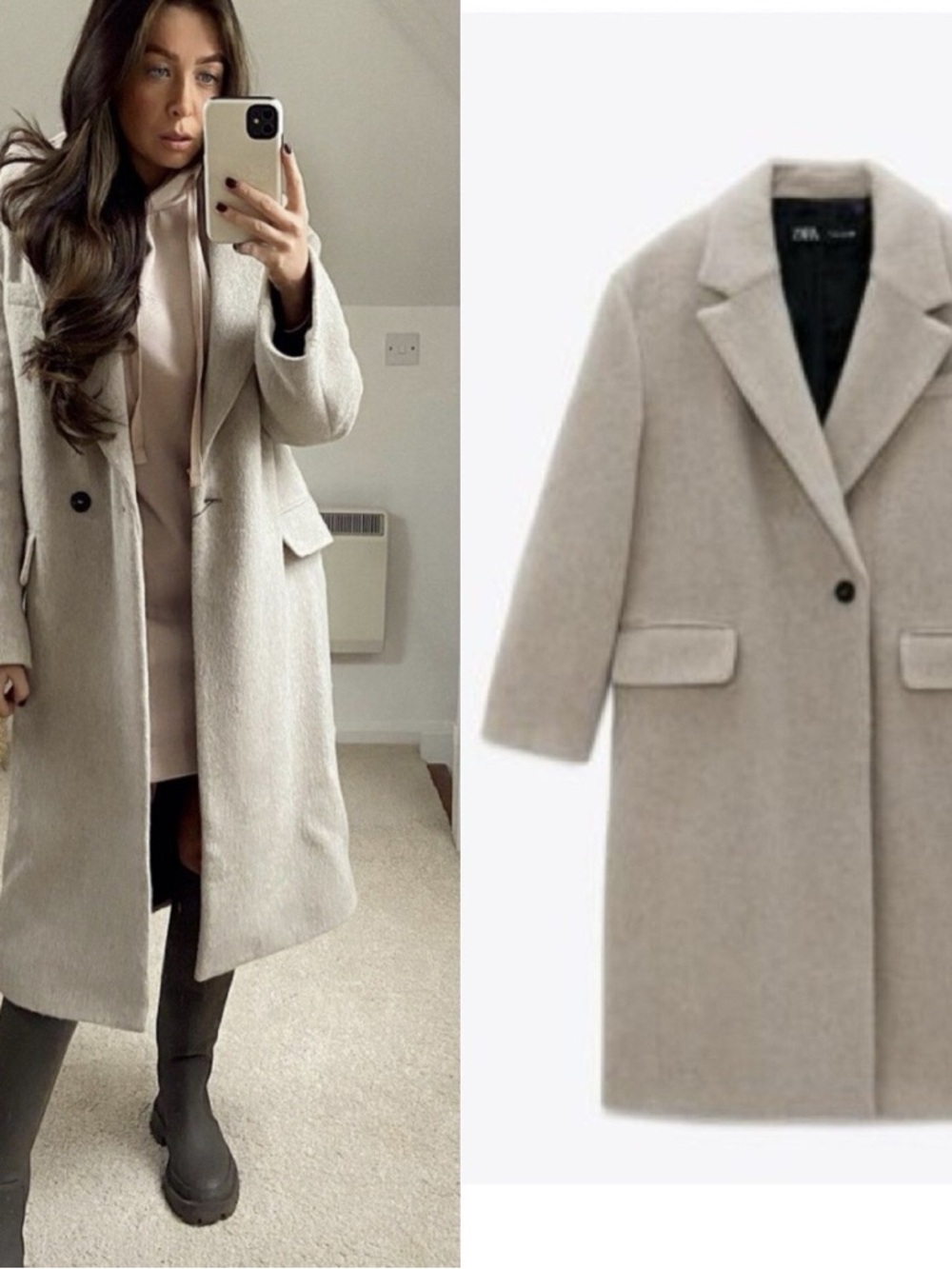 Zara Manteco Wool Blend Oversized Coat - Taupe Gray - Size Small